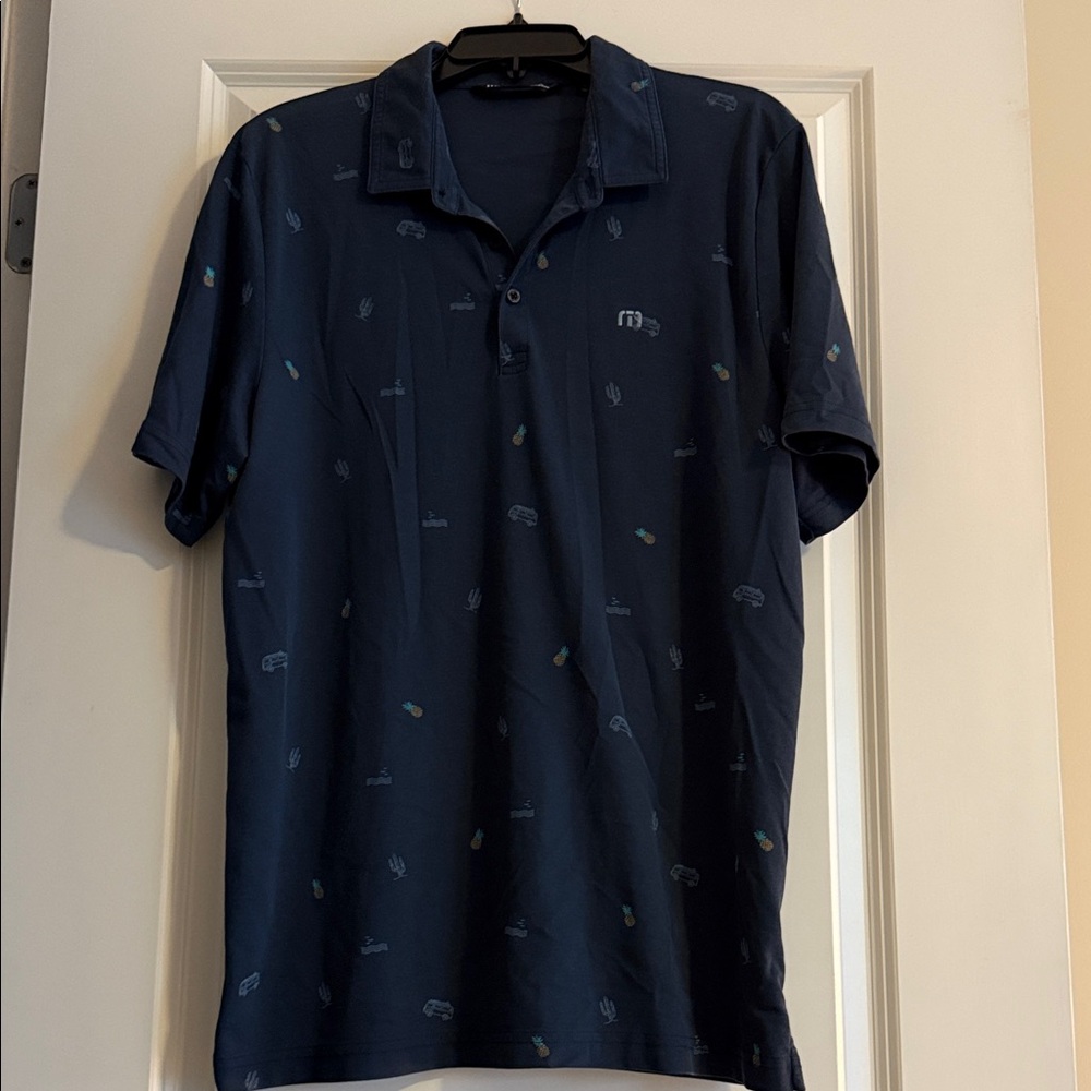 Travis Mathew Navy Polo with Pattern Accents